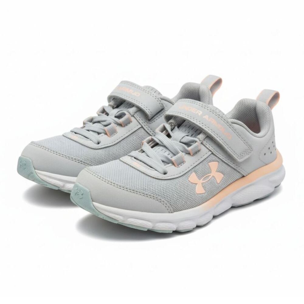 🏃‍♀️ Under Armour Assert 9 A/C Running Shoes Gray Peach Blue Kids Hook Loop 13